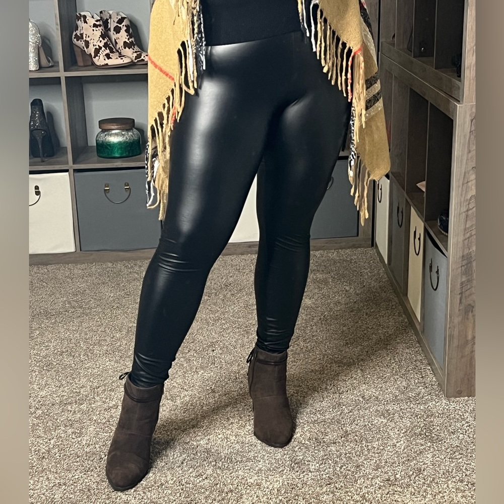 Faux Leather Leggings in Black - Women's Leggings size L
